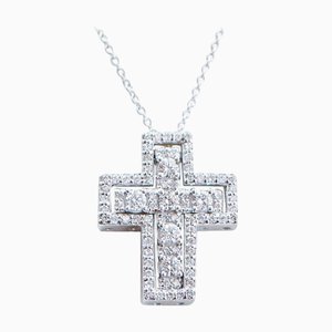 Halskette mit Kreuzanhänger aus 18 Karat Weißgold mit Diamanten