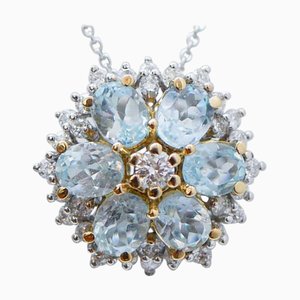 Halskette mit Anhänger aus 18 Karat Weißgold mit Aquamarin-Topas und Diamanten