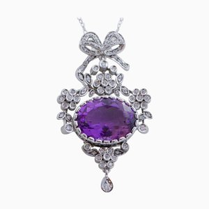 Halskette mit Anhänger aus Weißgold mit Amethyst und Diamanten