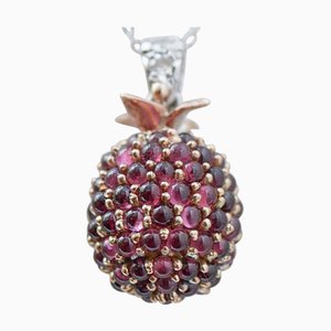 Halskette mit Anhänger aus Weißgold und Roségold mit Granaten und Diamanten