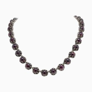 Gliederkette aus Roségold und Silber mit Granaten