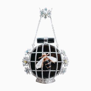 Halskette mit Anhänger aus Gold mit Diamanten, Onyx und weißen Steinen