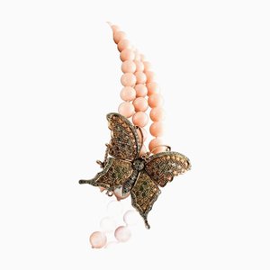 Perlenkette aus Roségold und Silber mit Diamant, Saphiren und rosa Steinen