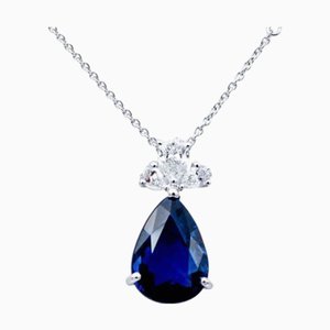 Halskette aus 18 Karat Weißgold mit blauem Saphir und Diamanten