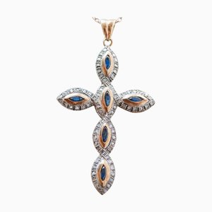 Anhänger aus Roségold und Silber mit Saphiren und Diamanten