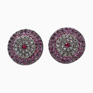 Ohrringe aus Roségold und Silber mit Rubinen und Diamanten, 2 . Set