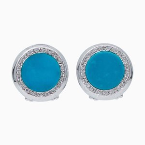 18 Karat White Gold Stud Earrings with Diamonds and Stones, Set of 2