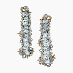 Handgefertigte Ohrringe aus Weiß- und Roségold mit Diamanten und Aquamarinen, 2 . Set