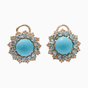 Rose Gold Earrings with Magnesite, Topazs and Diamonds, Set of 2