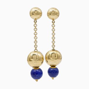 18 Karat Yellow Gold Dangle Earrings with Lapislazuli, Set of 2