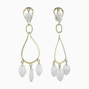 Yellow Gold Dangle Earrings with Stones, Set of 2