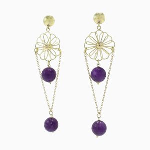 Amethyst and Yellow Gold Earrings, Set of 2