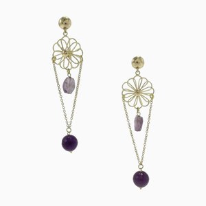 Antique Handcrafted Dangle Gold and Stones Earrings, Set of 2