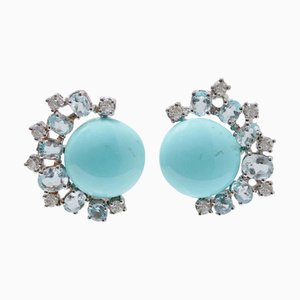 Ohrringe aus 18 Karat Weißgold und Roségold mit Türkisen, Aquamarinen und Diamanten, 2 . Set
