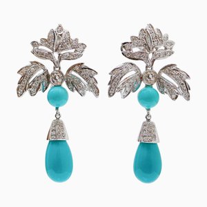 Ohrhänger in Türkis, Diamanten und Platin, 2 . Set