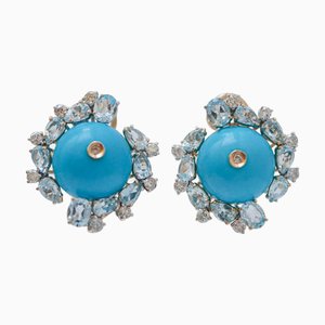 Ohrringe aus Rosé- und Weißgold mit Magnesit, Diamanten und Topasen, 2 . Set