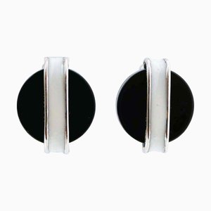 Enamel, Black Agate and Platinum Earrings, Set of 2