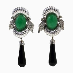 Gold Dangle Earrings with Diamonds and Onyx, Set of 2