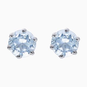 Aquamarine and White Gold Stud Earrings, Set of 2