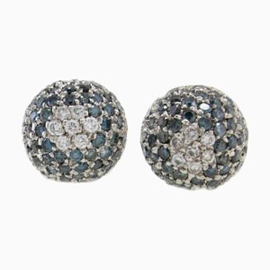 Dome Diamond and 18 Karat White Gold Earrings, Set of 2