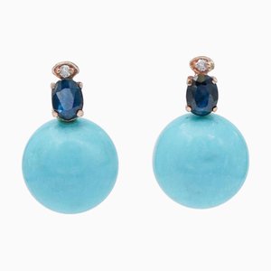 Magnesite, Sapphires, Diamonds and Rose Gold Earrings, Set of 2