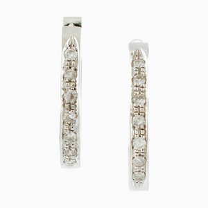 Modern 18 Karat White Gold Hoop Earrings with White Diamonds, Set of 2