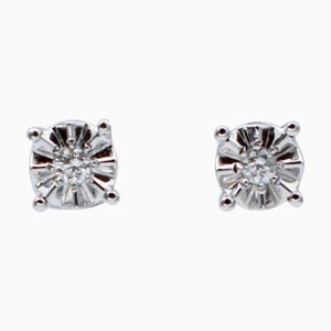 18 Karat White Gold Stud Earrings with White Diamonds, Set of 2