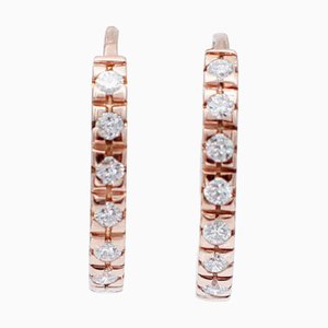 18 Karat Rose Gold Hoop Earrings with Diamonds, Set of 2