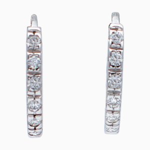 18 Karat White Gold Hoop Earrings with Diamonds, Set of 2