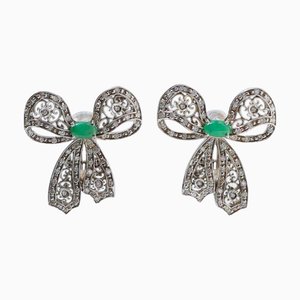 Emeralds, Diamonds and White Gold Bow Earrings, Set of 2