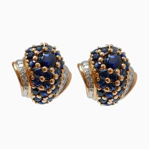 Sapphires, Diamonds, 18 Karat Rose Gold and White Gold Earrings, Set of 2