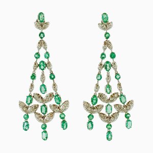 Diamonds, Emeralds and White Gold Chandelier Earrings, Set of 2