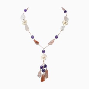 Halskette mit Mondsteinen, Amethysten und Roségold