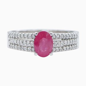 Ruby, Diamonds and 18 Karat White Gold Modern Ring