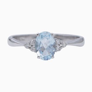 Aquamarine, Diamonds and 18 Karat White Gold Ring