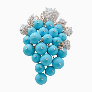 Broche de manojo de magnesita, diamantes, oro rosa y plata