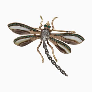 Steine, Smaragd und Diamant Libelle Brosche oder Anhänger