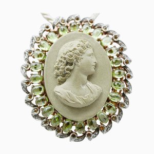 Roségold und Silber Brosche oder Anhänger Halskette Lavastein, Peridots, Topas und Diamanten