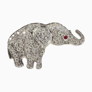 Brosche oder Anhänger aus Weißgold, Diamanten und Rubin