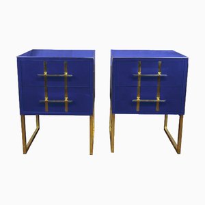 Mesitas de noche de vidrio azul de Justfurnituress. Juego de 2