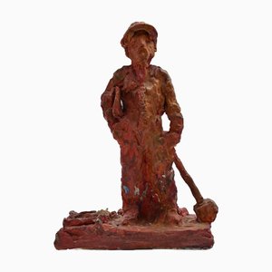 Sirio Pellegrini, Arbeiter, Terrakotta Skulptur, 1960er