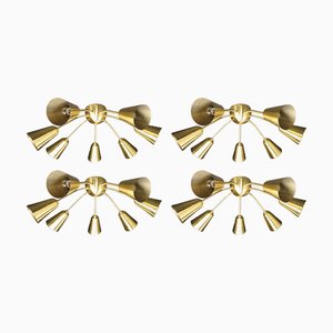 Mid-Century Italian Brass Sputnik Chandeliers, 1960s, Set of 4