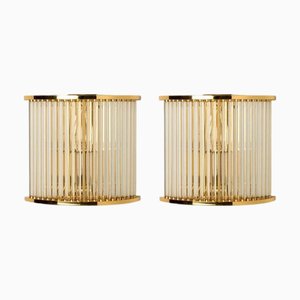 Clear Ridged Gold Glass Sconces in the style of Venini, Italy, 1970s, Set of 2