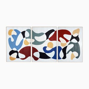 Ryan Rivadeneyra, Primary Color Curves Triptych, 2025, Acrylic on Paper