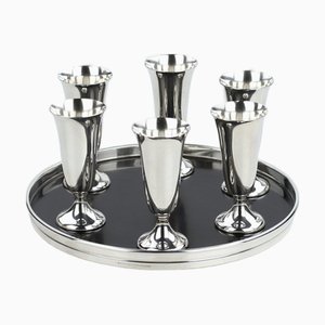 Silberne Cordial Tassen auf Tablett von Gorham Sterling, USA, 20. Jahrhundert, 7 . Set