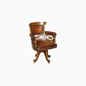 Antique Victorian Brown Leather Captain's Chair by Cornelius V. Smith, 1885