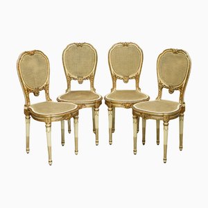 Französische Louis XVI Beistellstühle aus geschnitztem vergoldetem Holz & Rohrgeflecht, 4