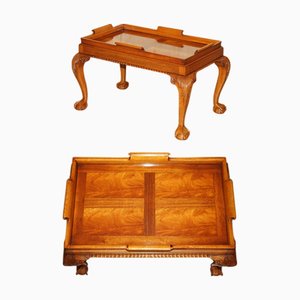 Hand-Carved Hardwood Coffee Tray with Claw and Ball Feet