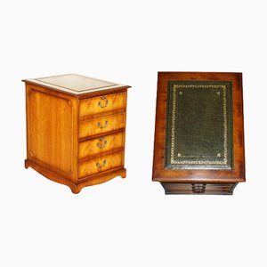 Aktenschrank aus Burr Yew Wood mit Schubladen und grüner Lederplatte