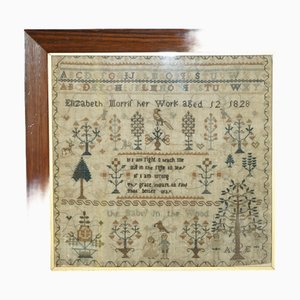 Antique King George IV Needlework Tapestry Sampler in Hardwood Frame, 1828